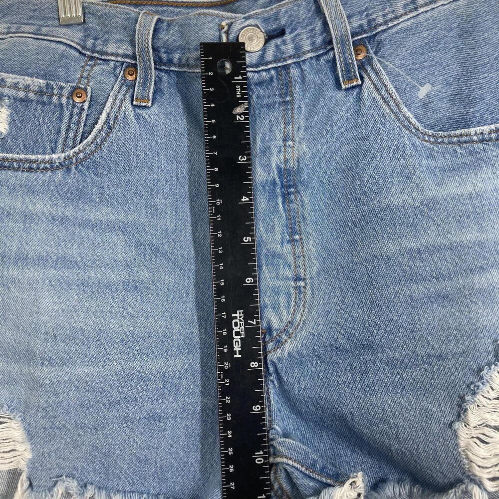 Levis 501 Shorts Womens 31 Blue Distressed Denim High Rise Cut Off Button Fly - Picture 5 of 15